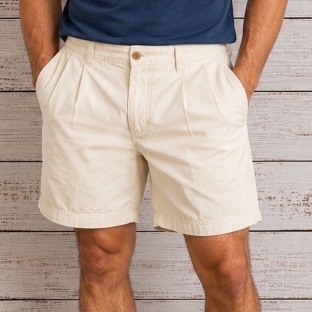 Izod Saltwater Pleated Chino Shorts Mens 34 White Classic Fit 100% Cotton 9.5"‎